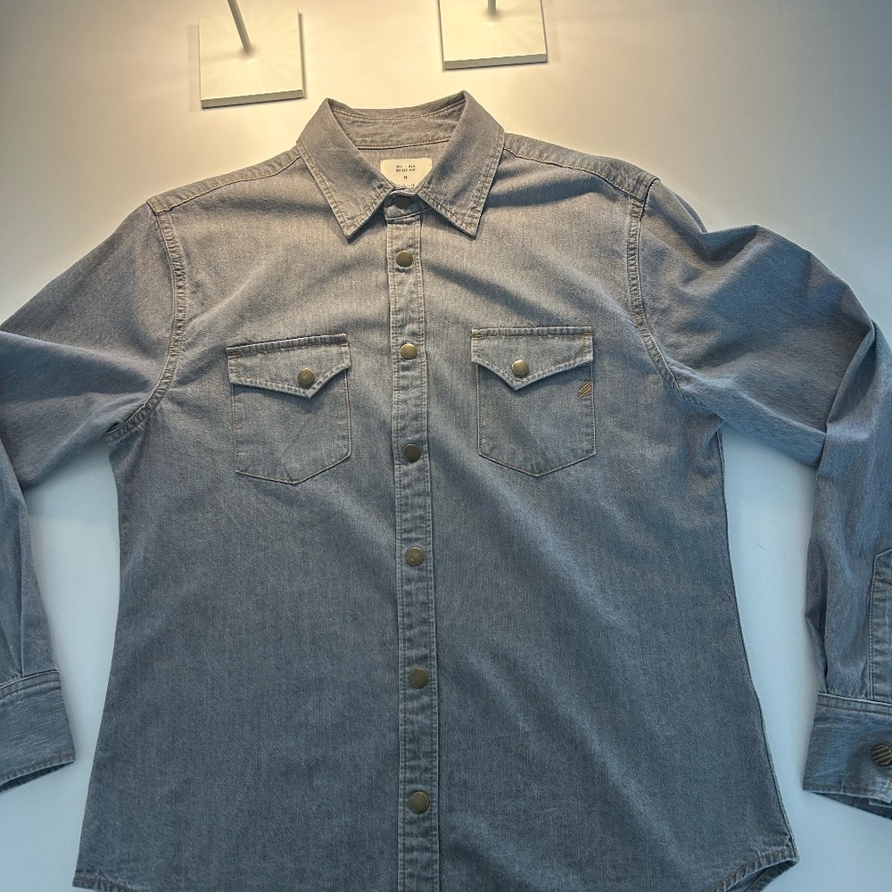 Billy Reid Shoals Denim Shirt - Size M - Grey Wash